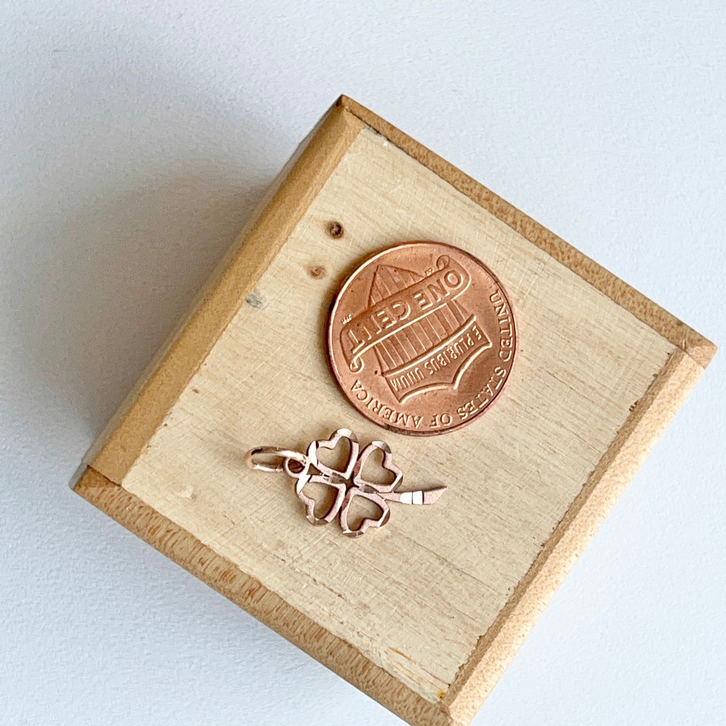 10KT Rose Gold Diamond-Cut Four Leaf Clover Pendant Charm