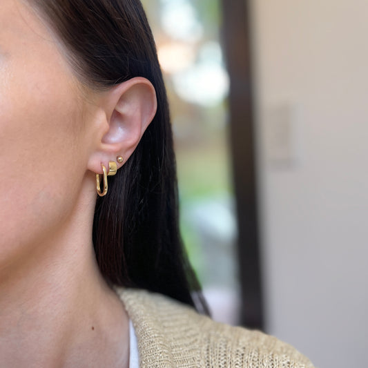 14KT Yellow Gold Oval Solid Huggie Hoop Earrings 20mm