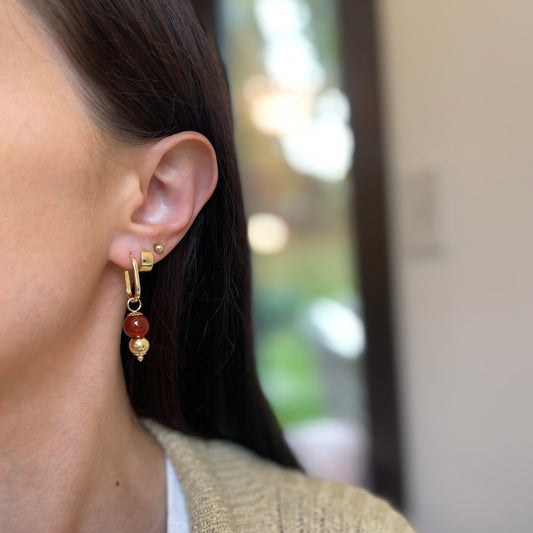 Estate 14KT Yellow Gold Carnelian Double Ball Earring Charms