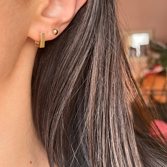 14KT Yellow Gold Solid Square Shape Huggie Hoop Earrings 10mm