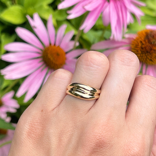 14KT Yellow Gold Shiny Groove + Domed Cigar Band Ring