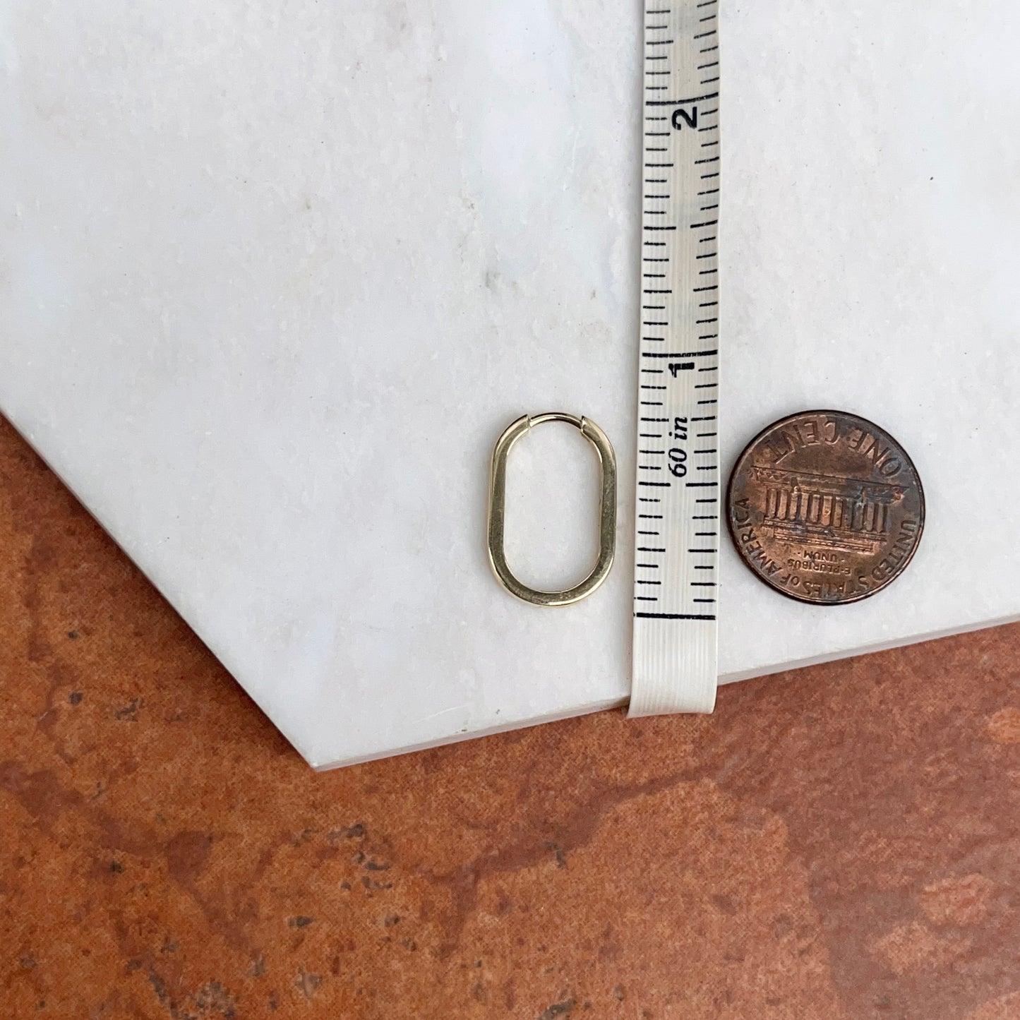 14KT Yellow Gold Oval Solid Huggie Hoop Earrings 20mm