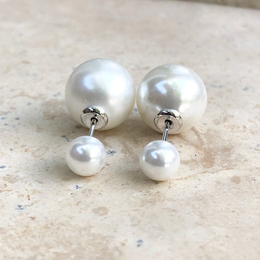 Sterling Silver Double-End White Pearl Earrings, Sterling Silver Double-End White Pearl Earrings - Legacy Saint Jewelry