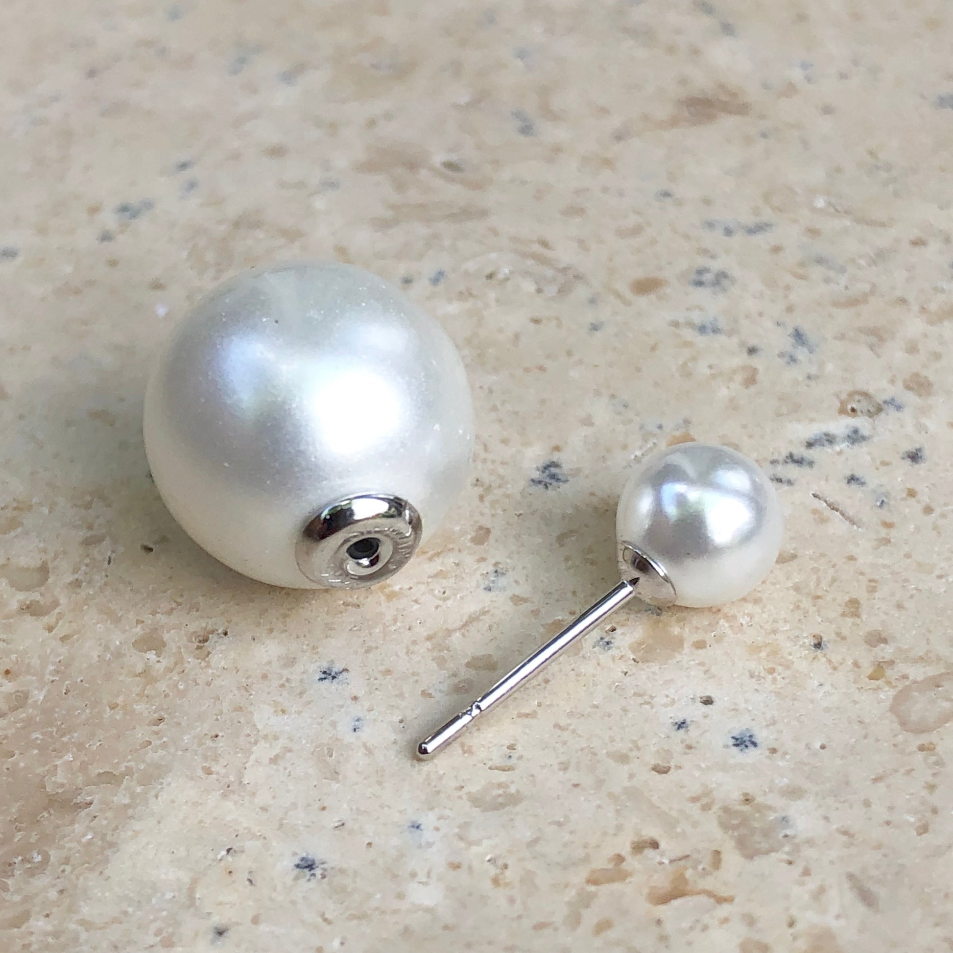 Sterling Silver Double-End White Pearl Earrings, Sterling Silver Double-End White Pearl Earrings - Legacy Saint Jewelry