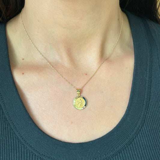 14KT Yellow Gold Saint Luke Round Medal Pendant Charm 15mm