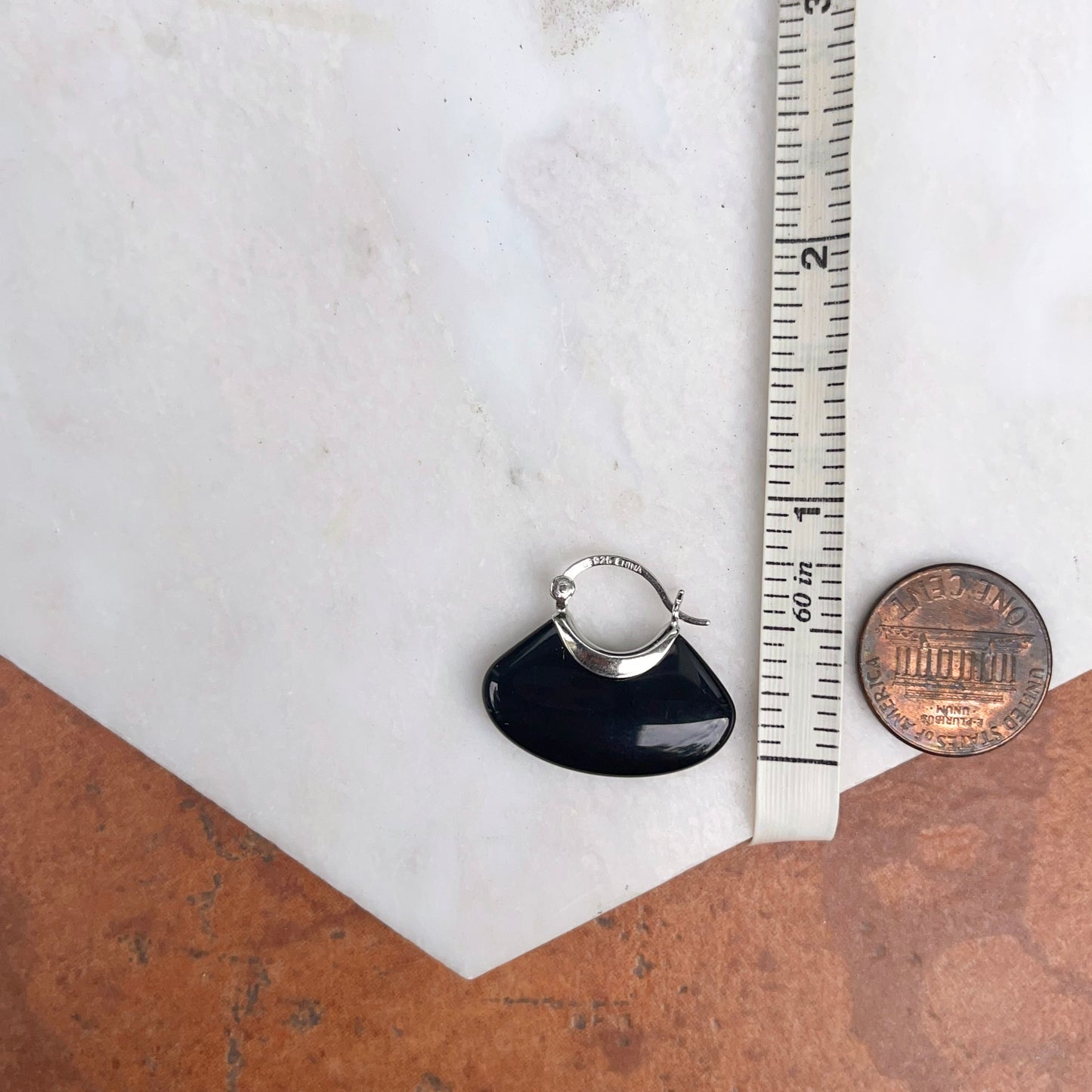 Sterling Silver Black Onyx Oval Hoop Earrings