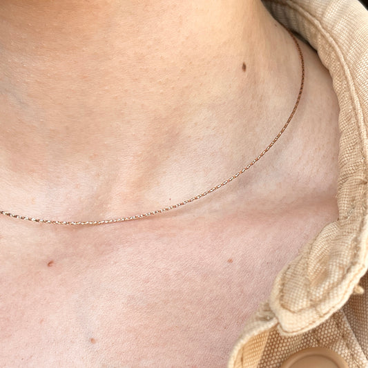 14KT Rose Gold Thin Cable .75mm Round Neck Wire Adjustable Necklace