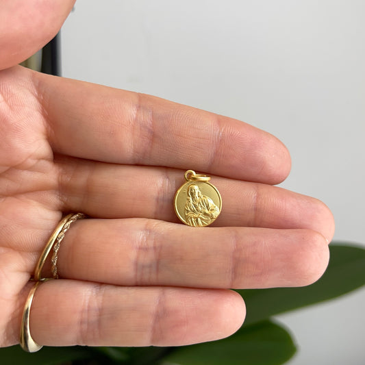 14KT Yellow Gold Matte Sacred Heart of Jesus Medal Pendant Charm 12mm