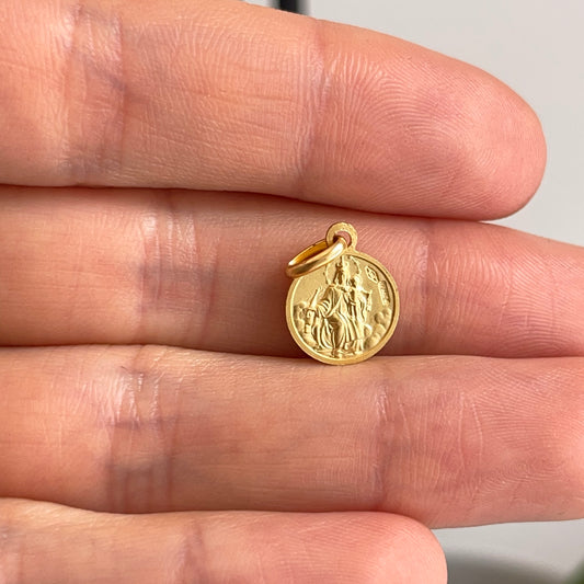 14KT Yellow Gold Matte Carmine Scapolare Medal Pendant Charm 10mm