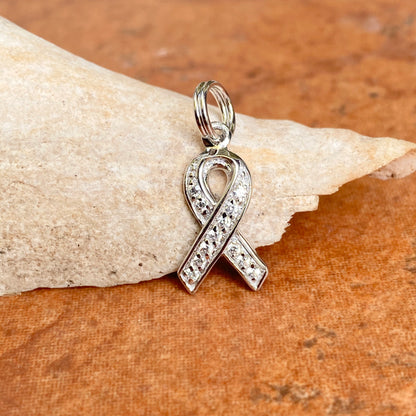 Sterling Silver CZ Breast Cancer Awareness Ribbon Pendant Charm