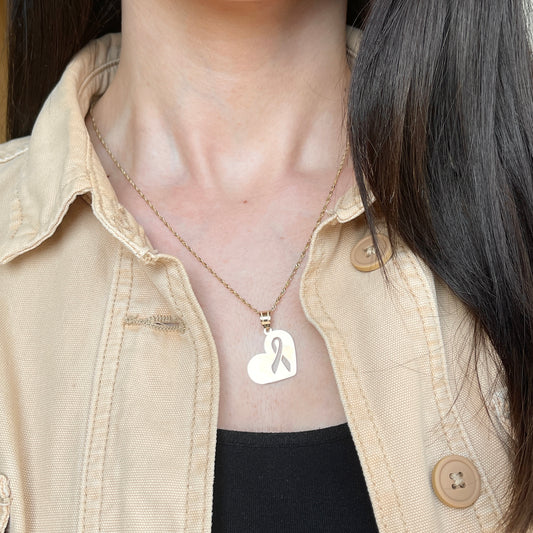 14KT Yellow Gold Heart Cut-Out Awareness Ribbon Pendant Charm