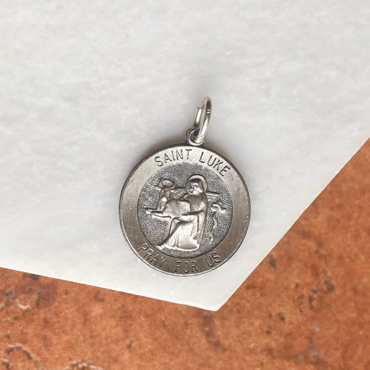 Sterling Silver Antiqued Saint Luke Medium Round Medal Pendant Charm, Sterling Silver Antiqued Saint Luke Medium Round Medal Pendant Charm - Legacy Saint Jewelry
