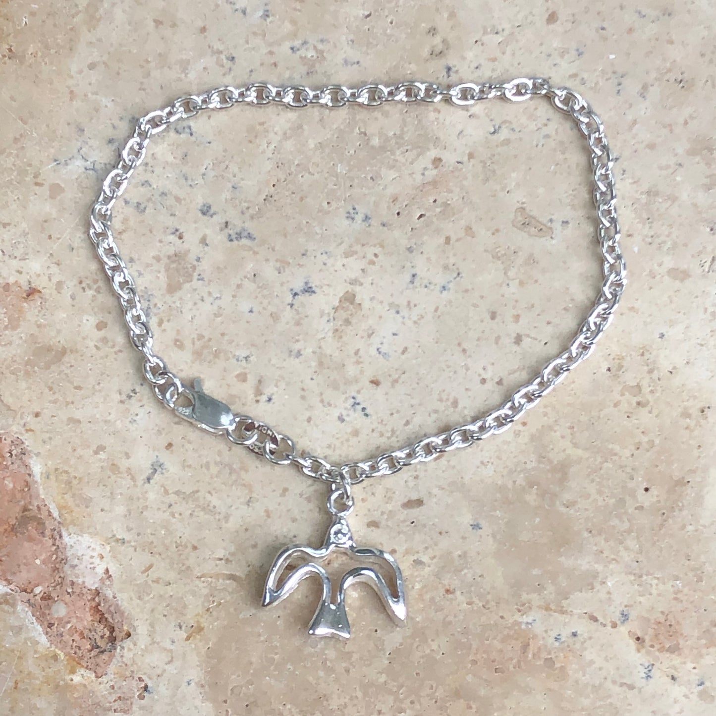 Sterling Silver Dove Charm Bracelet 7", Sterling Silver Dove Charm Bracelet 7" - Legacy Saint Jewelry