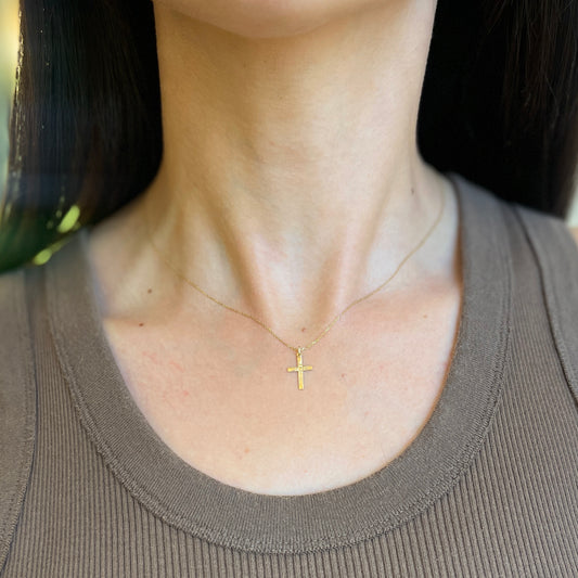 14KT Yellow Gold Floral Design Mini Cross Pendant Charm