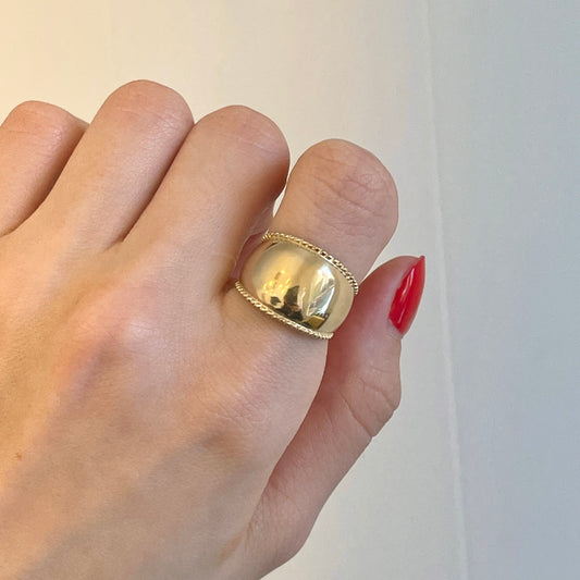 14KT Yellow Gold Beaded Edge Adjustable Cigar Band Ring - LSJ