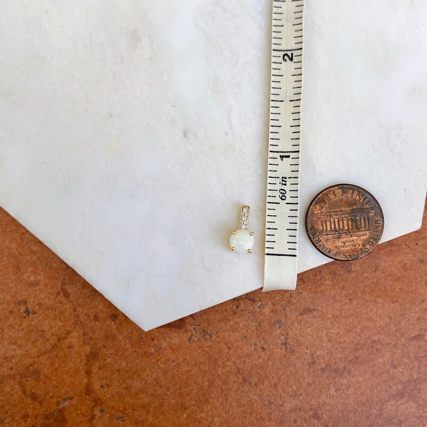 14KT Yellow Gold Round Opal + Diamond Pendant Slide