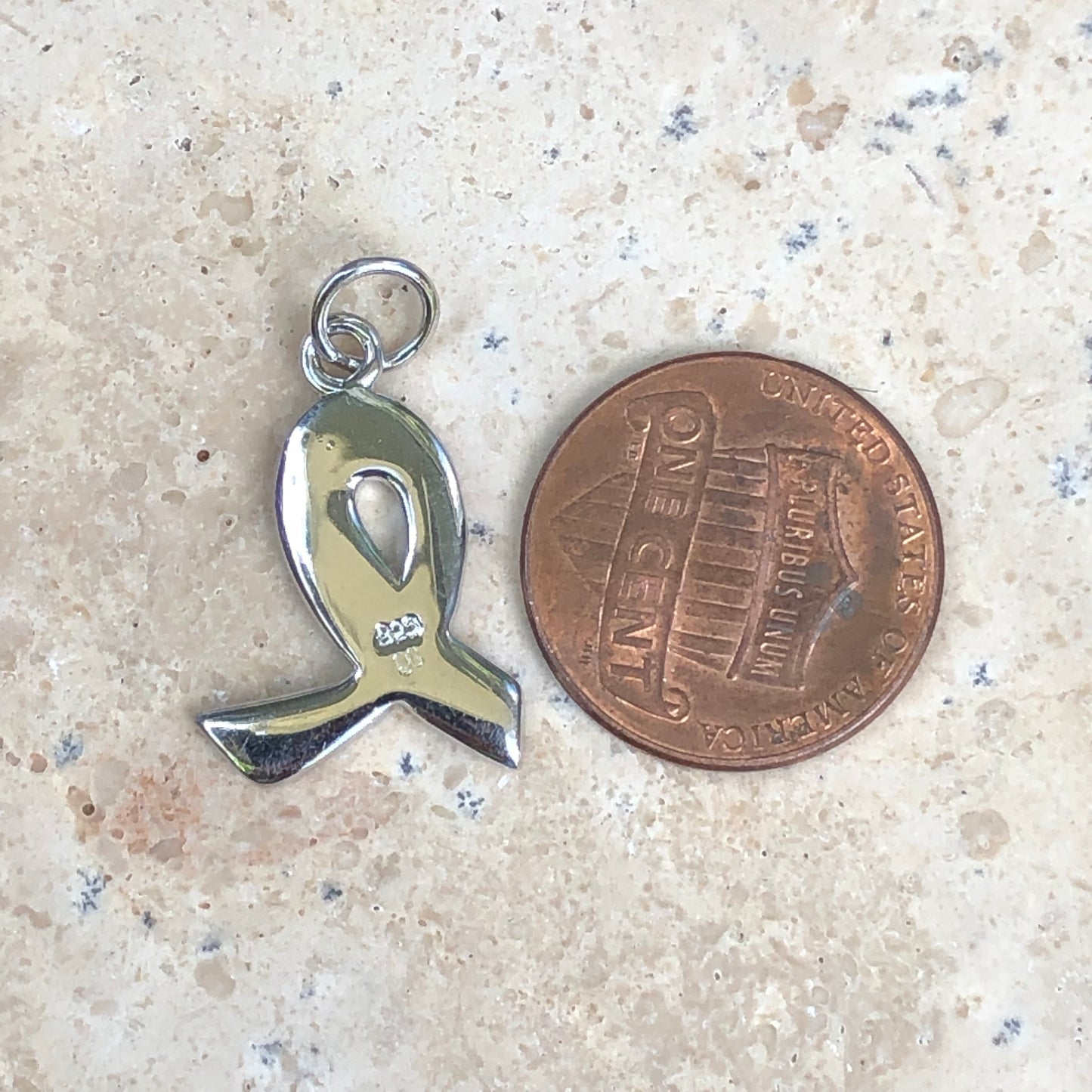 Sterling Silver Pink Enamel Breast Cancer Awareness Ribbon Pendant Charm, Sterling Silver Pink Enamel Breast Cancer Awareness Ribbon Pendant Charm - Legacy Saint Jewelry