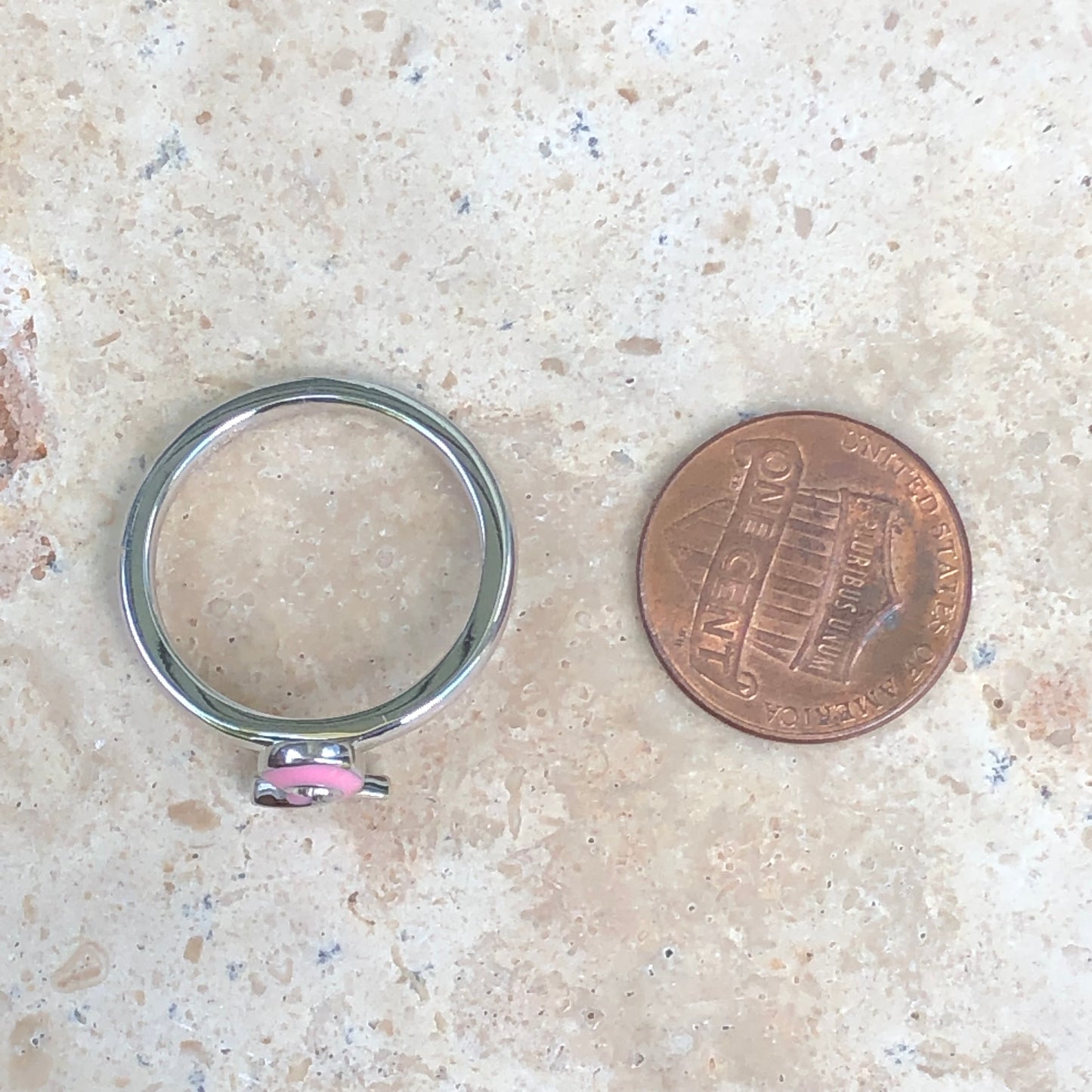 Sterling Silver Pink Enamel Breast Cancer Awareness Ribbon Ring Size 8, Sterling Silver Pink Enamel Breast Cancer Awareness Ribbon Ring Size 8 - Legacy Saint Jewelry