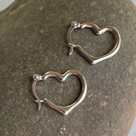 Sterling Silver Small Polished Heart Hoop Earrings 16mm, Sterling Silver Small Polished Heart Hoop Earrings 16mm - Legacy Saint Jewelry