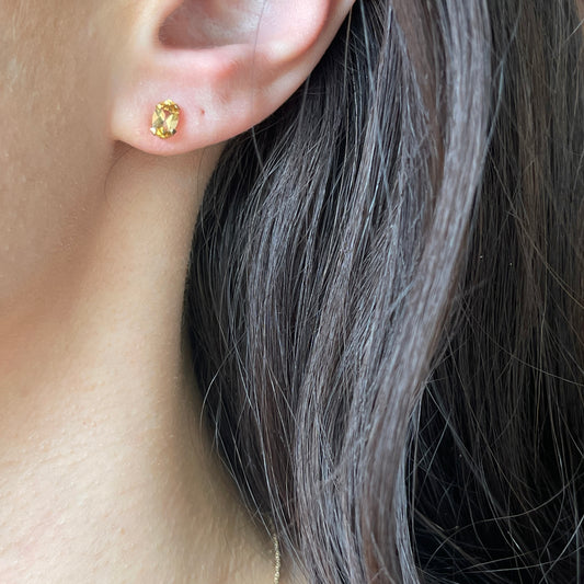 14KT Yellow Gold Oval Citrine Post Stud Earrings