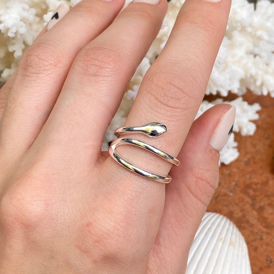 Sterling Silver Polished Snake Bypass Adjustable Ring