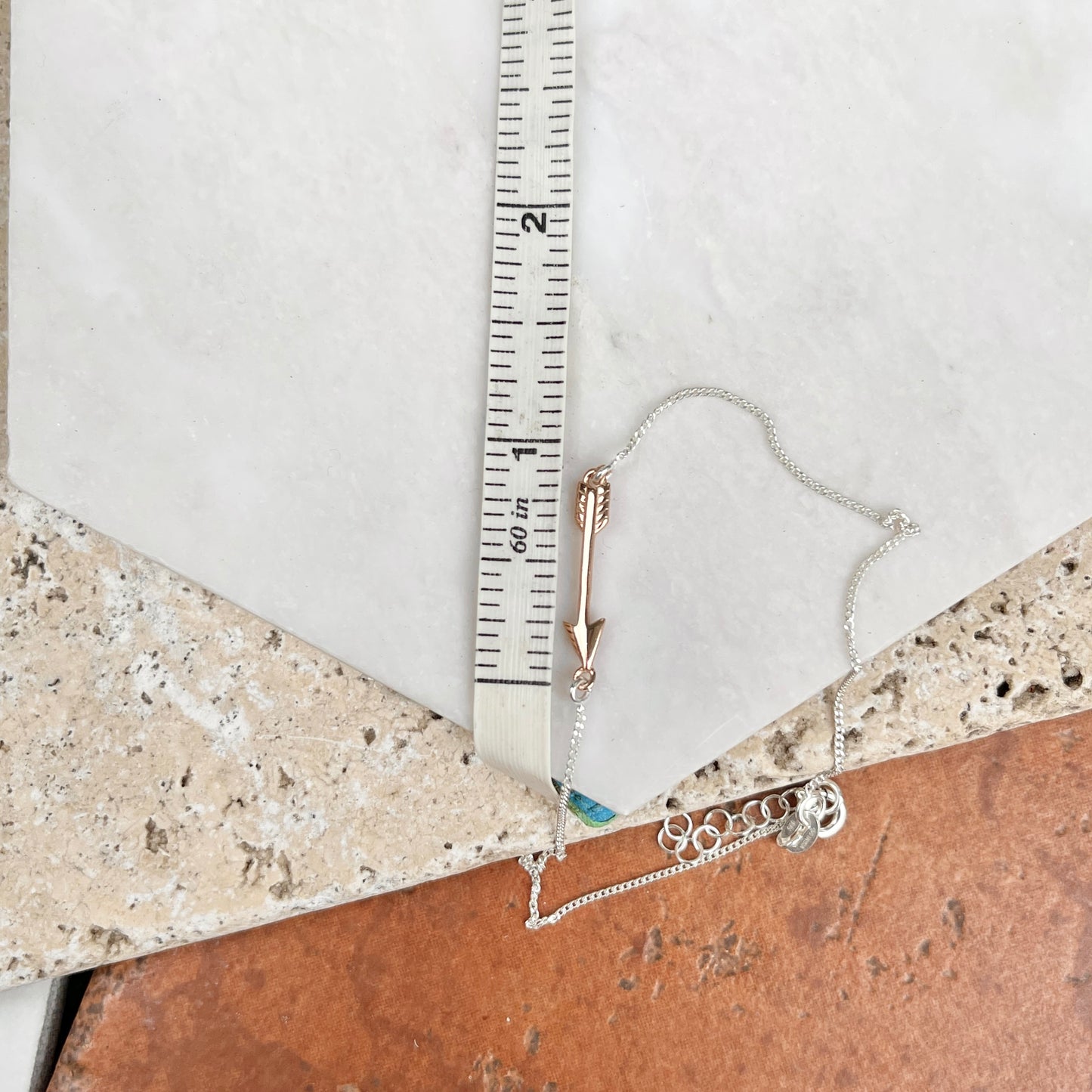 Sterling Silver Thin Chain Rose -Tone Arrow Anklet