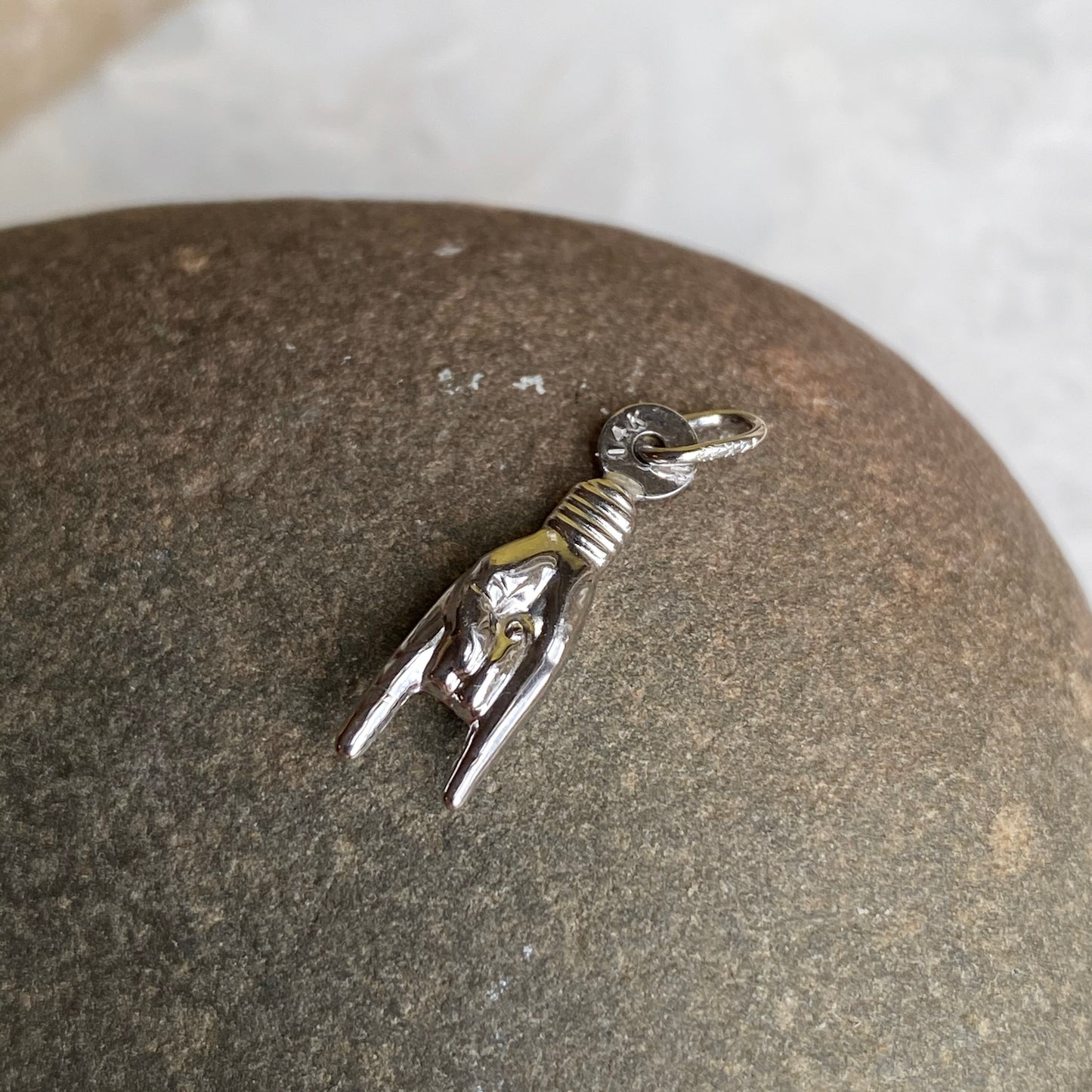 OOO 14KT White Gold 3D Italian Mano Cornuto Pendant Charm, OOO 14KT White Gold 3D Italian Mano Cornuto Pendant Charm - Legacy Saint Jewelry