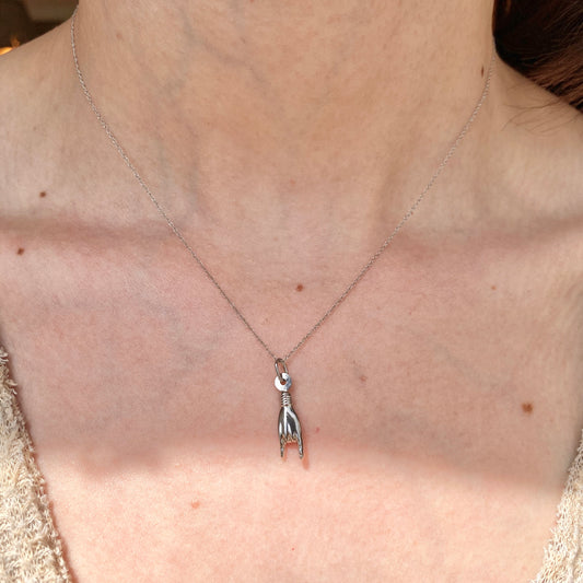 OOO 14KT White Gold 3D Italian Mano Cornuto Pendant Charm, OOO 14KT White Gold 3D Italian Mano Cornuto Pendant Charm - Legacy Saint Jewelry