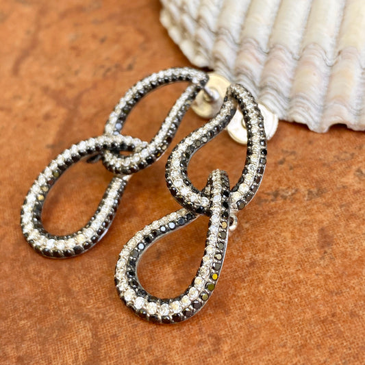 14KT White Gold Pave Black + White Diamonds Teardrop Earrings - Legacy Saint Jewelry