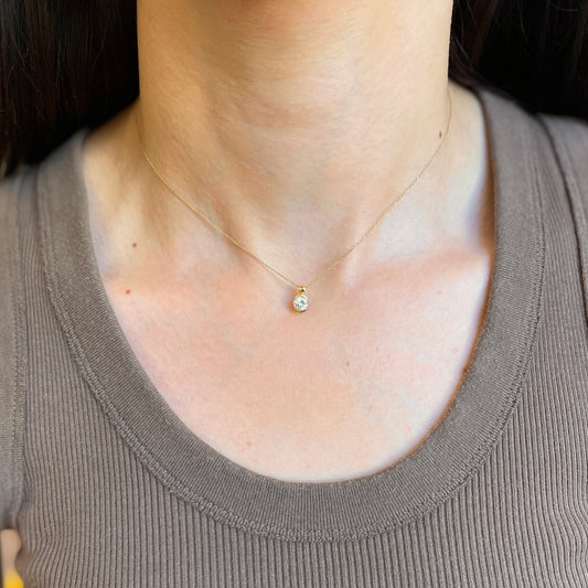 14KT Yellow Gold Half-Bezel Round .50 CT Cubic Zirconia Pendant Slide