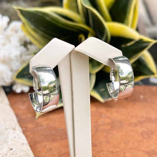 Sterling Silver Polished Omega Back Oval Hoop Earrings 20mm