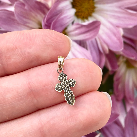 14KT Yellow Gold Detailed Mini Eastern Orthodox Pendant Charm, 14KT Yellow Gold Detailed Mini Eastern Orthodox Pendant Charm - Legacy Saint Jewelry