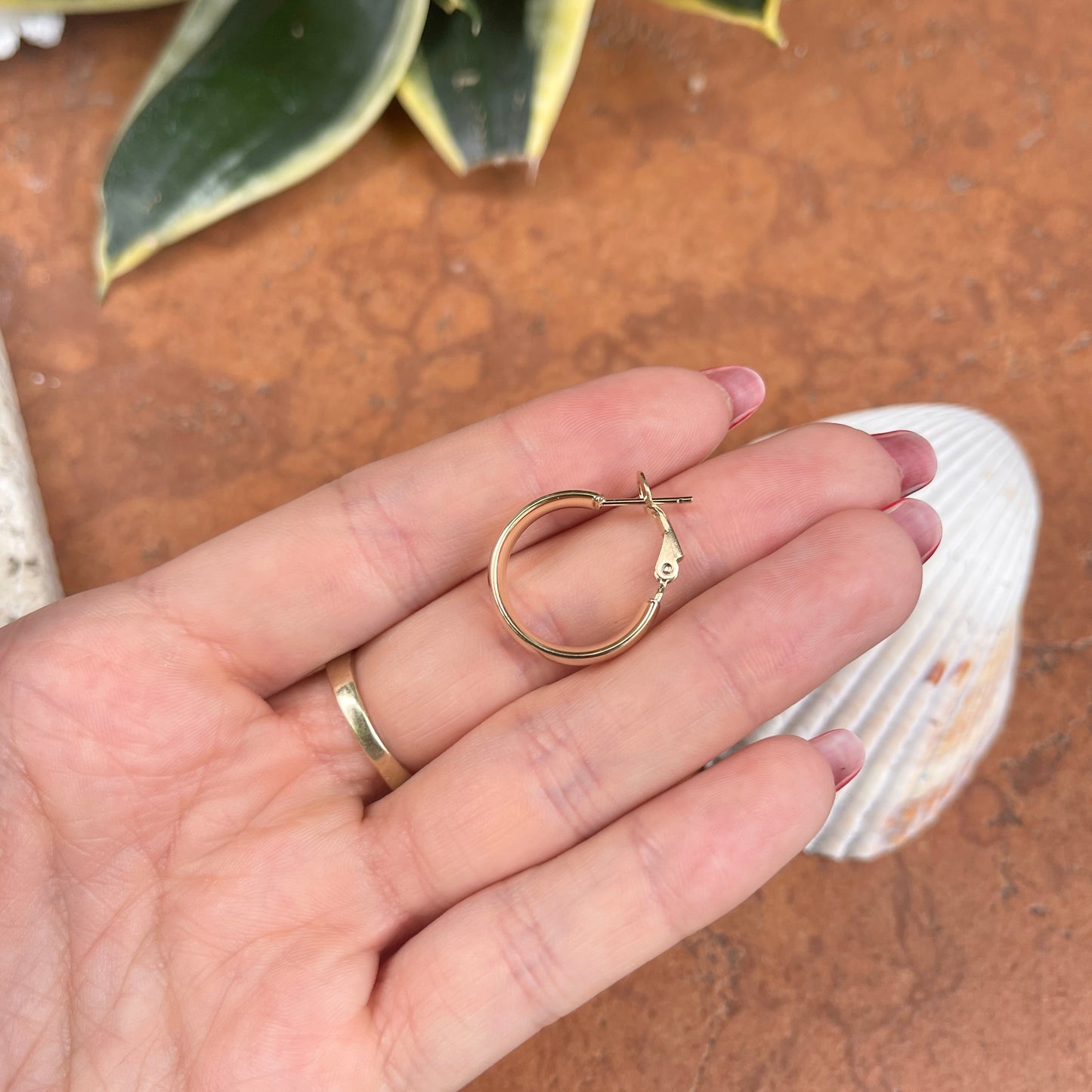 14KT Yellow Gold 6mm Round Omega Back Hoop Earrings 20mm