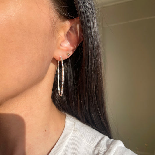 14KT Rose Gold Inside Outside 2.75 CT Diamond Round Hoop Earrings