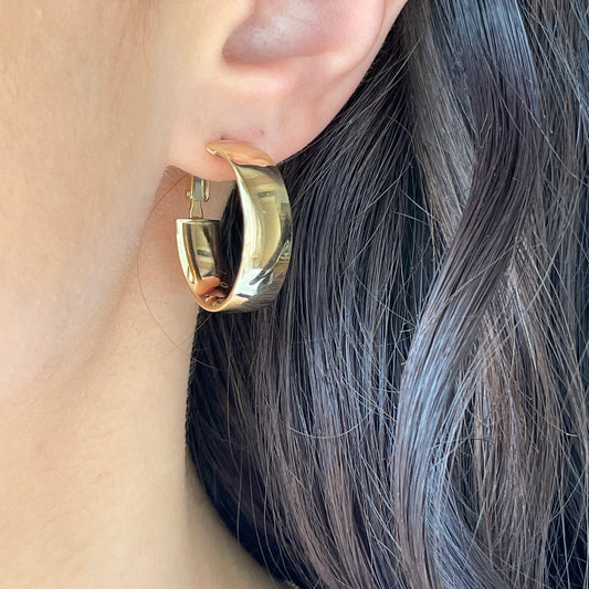 14KT Yellow Gold 7.6mm Wide Omega Back Hoop Earrings 23mm