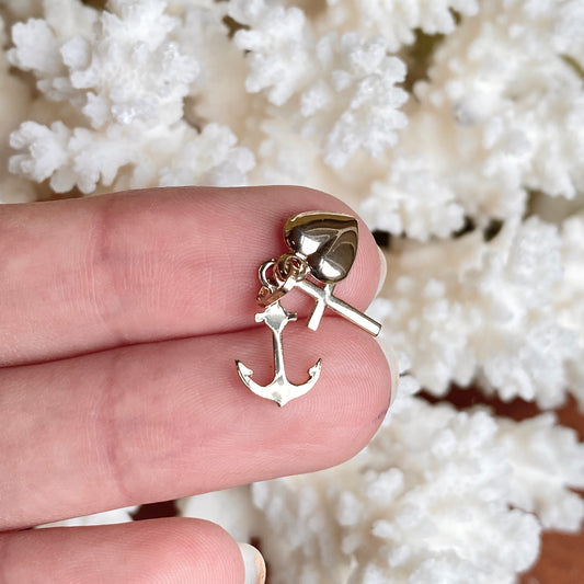 14KT Yellow Gold Anchor, Heart, + Cross Charms Pendant, 14KT Yellow Gold Anchor, Heart, + Cross Charms Pendant - Legacy Saint Jewelry