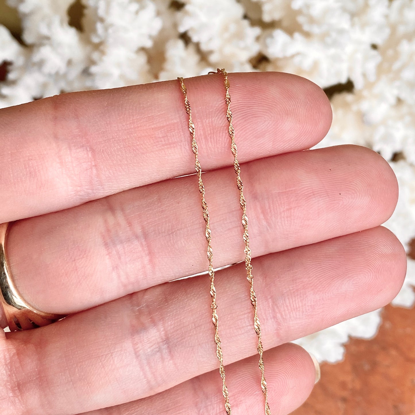 14KT Yellow Gold 1mm Singapore Link Thin Chain Bracelet 7", 14KT Yellow Gold 1mm Singapore Link Thin Chain Bracelet 7" - Legacy Saint Jewelry