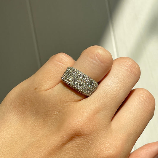 Estate 14KT White Gold 2.00 CT Pave Diamond Cigar Band Ring