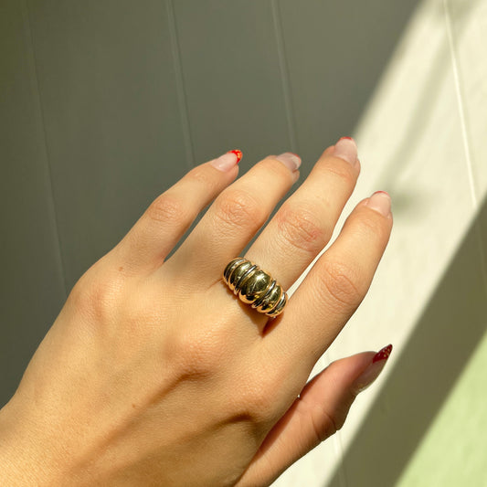 14KT Yellow Gold + White Gold Dome Shrimp Cigar Band Ring