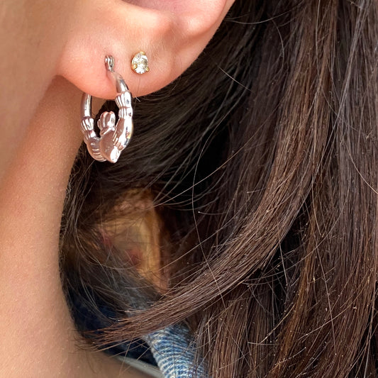 Sterling Silver Celtic Claddagh Hollow Small Hoop Earrings, Sterling Silver Celtic Claddagh Hollow Small Hoop Earrings - Legacy Saint Jewelry