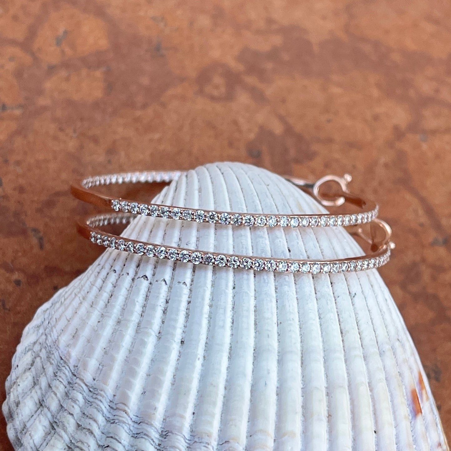 14KT Rose Gold Inside Outside 2.75 CT Diamond Round Hoop Earrings