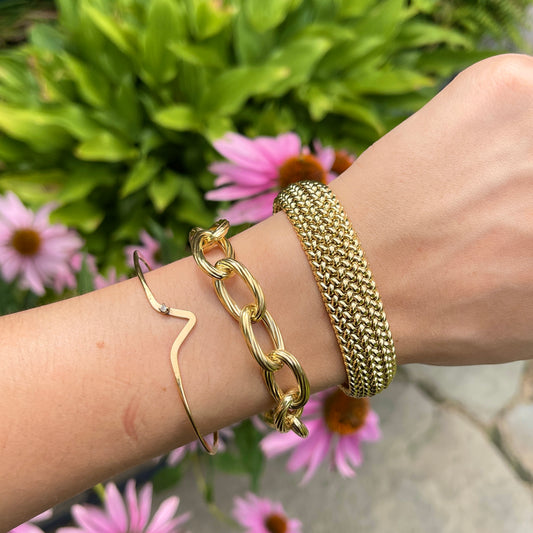 14KT Yellow Gold Mesh Soft Link Wide Band Bangle Bracelet 15mm