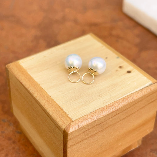 14KT Yellow Gold Round 7mm Freshwater Pearl Earring Charms