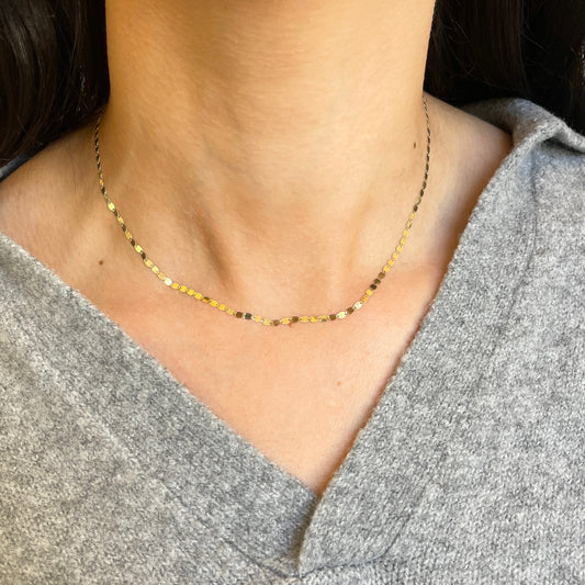 14KT Yellow Gold Oval 2.2mm Mirror Link Chain Necklace