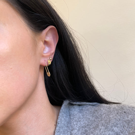 14KT Yellow Gold Safety Pin Dangle Hoop Earings