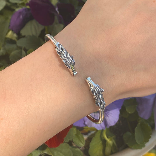 Sterling Silver Polished Double Horse Head Bangle Cuff Bracelet, Sterling Silver Polished Double Horse Head Bangle Cuff Bracelet - Legacy Saint Jewelry