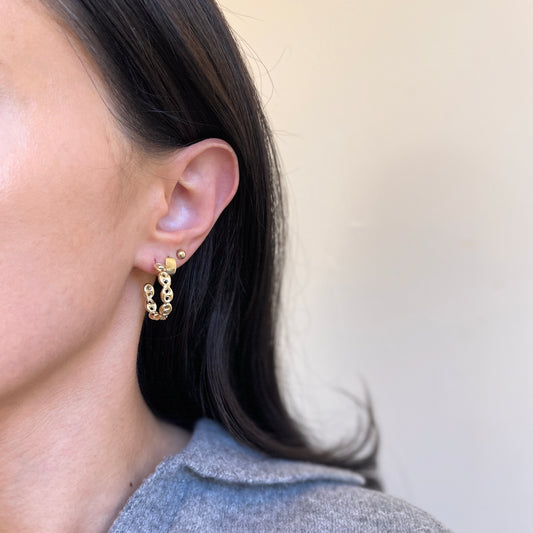 14KT Yellow Gold Mariner Link C-Shape Hoop Earrings