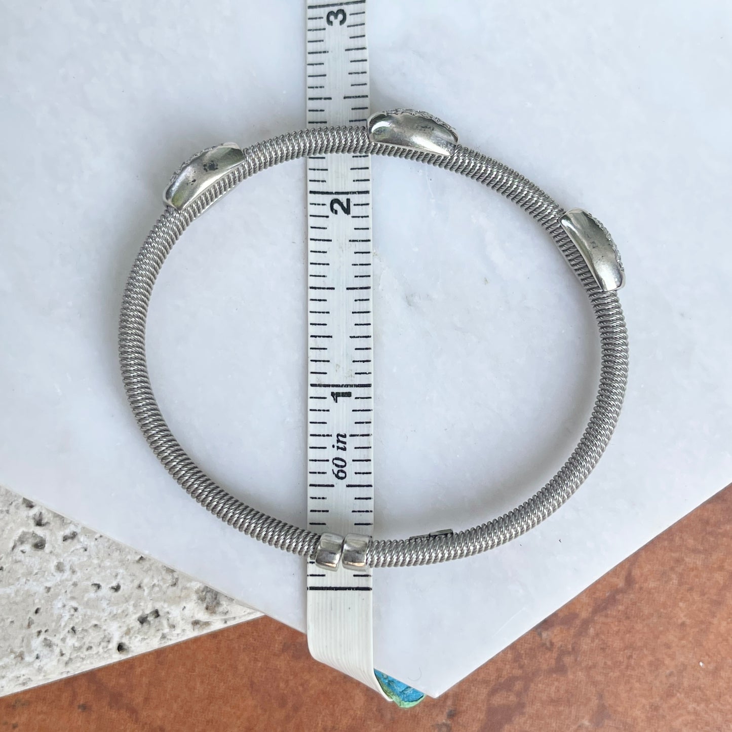 Estate 14KT White Gold Mesh 1.00 CT Pave Diamond Station Stretch Bangle Bracelet