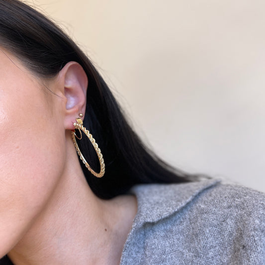 10KT Yellow Gold Diamond-Cut Rope Twist Hoop Earrings 50mm