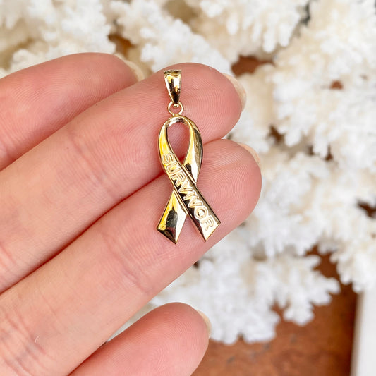 14KT Yellow Gold Cancer Awareness Survivor Ribbon Pendant Charm
